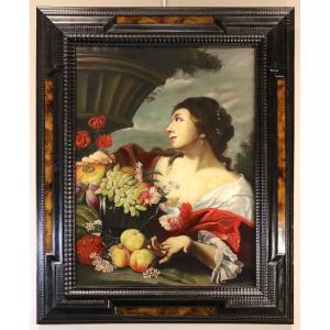 Fanciulla con fiori e frutta, Abraham Brueghel (Anversa 1631 - Napoli 1690) bottega di