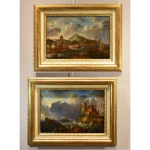 Coppia di vedute costiere, Cerchia di Peter Van de Velde (Anversa 1634 -1714)