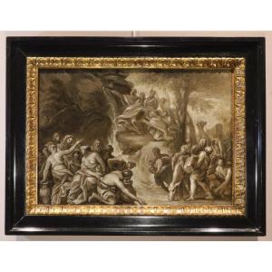 Mosè fa scaturire l'acqua dalle rocce, Scuola romana del XVII secolo (Bozzetto preparatorio)