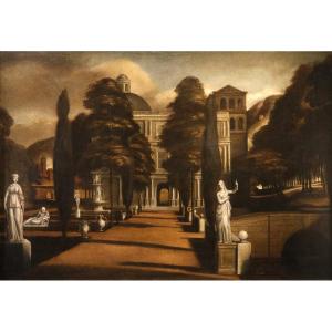 Veduta di una villa con giardino all'italiana, Isaac de Moucheron (Amsterdam 1667 - 1744)