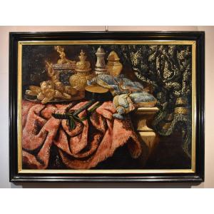 Antonio Tibaldi (Roma, 1633 circa - 1684 circa), Natura morta con oggetti preziosi...