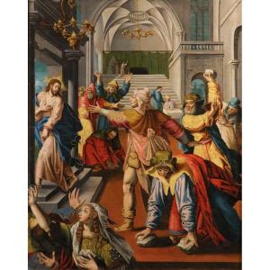 Cristo cacciato dal Tempio di Gerusalemme, Maarten de Vos (Anversa, 1532 - 1603) bottega