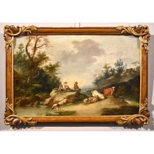 Paesaggio con fiume e pastori in riposo, Francesco Zuccarelli (1702 - 1788) cerchia di