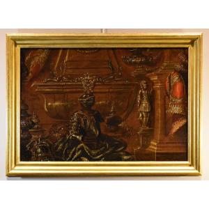 Antonio Tibaldi (Roma, 1635 c. - post 1675), Natura morta con armature, tendaggi ed 