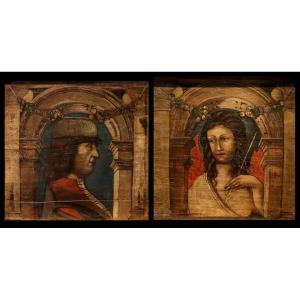 Coppia di formelle da soffitto, Bonifacio Bembo (Brescia, 1420 – Milano, 1480) Seguace di