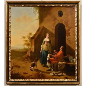 Scena galante all’ingresso di una locanda, Jan Vermeer d'Utrecht (Vers 1630 - 1692)