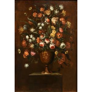 Andrea Scacciati (Firenze 1642–1710) Composizione di fiori entro vaso sbalzato (1 di 3)