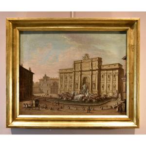 Veduta di Roma con la Fontana di Trevi, Giacomo Van Lint (Roma 1723 - 1790) Attr.