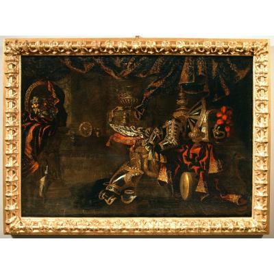 Antonio Tibaldi (Rome, 1635 - 1675), Nature Morte Avec Armure, Objets Précieux Et Fruits