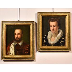 Giovanni Maria Butteri (Florence 1540 - 1606), Portraits De Francesco De 'Medici Et Bianca Cappello