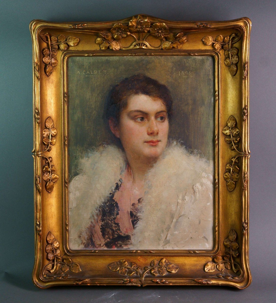 Antoine Calbet (1860-1942) Ritratto di donna Firmato e Datato 1896-photo-2