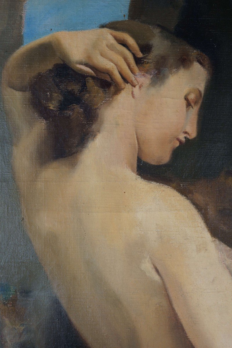 Scuola francese, "Venere e Amore", Grande Dipinto olio su tela fine XIX-photo-1
