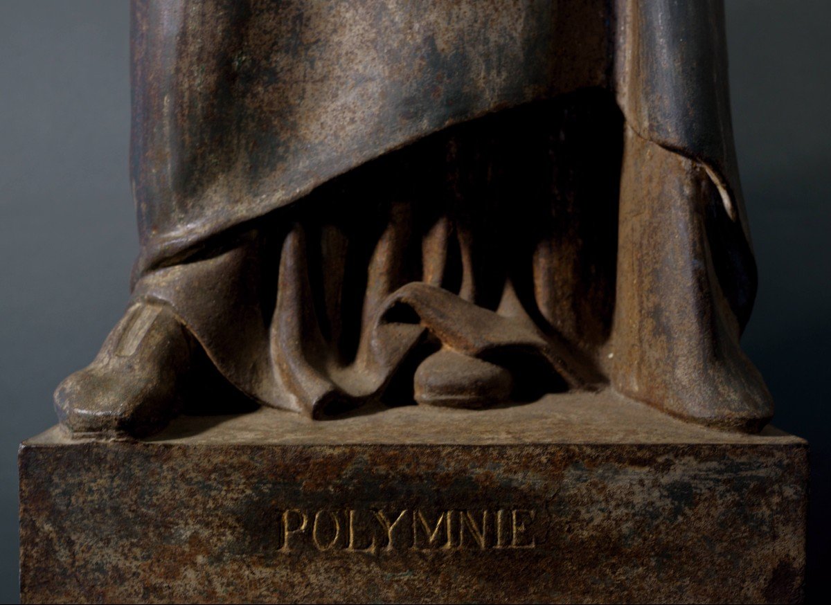 Fonderia di Tusey, "Polimnia", Imponente Scultura in Ghisa XIX secolo-photo-6