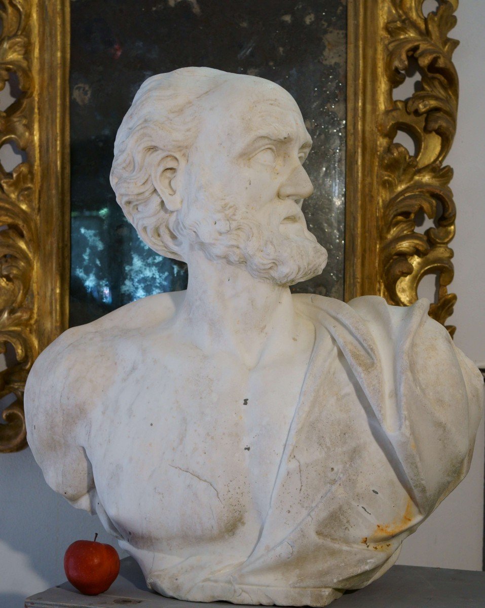 Diogene di Sinope Grande Busto in Marmo del Filosofo Greco Scuola lombarda del XVIII-photo-2