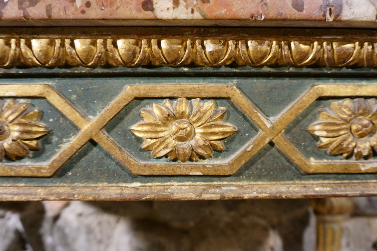 Consolle Genovese Luigi XVI epoca XVIII Legno Laccato e Dorato piano in Marmo-photo-3