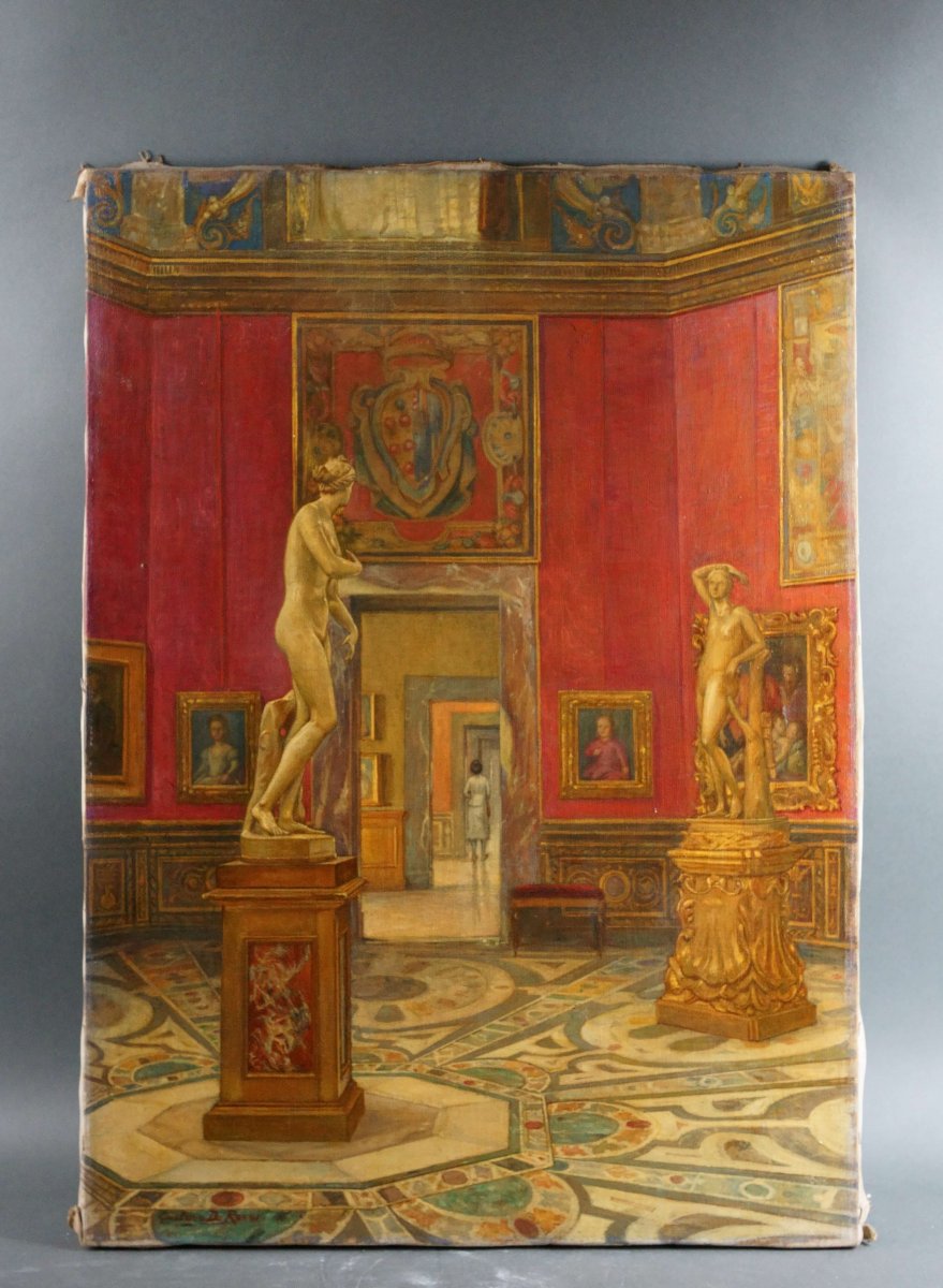 De Rossi Gustavo (1876-1946) "Interno della Tribuna degli Uffizi" Veduta Grand Tour-photo-2