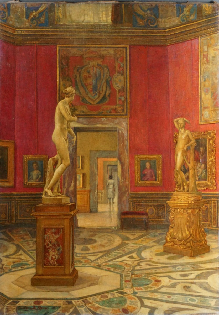 De Rossi Gustavo (1876-1946) "Interno della Tribuna degli Uffizi" Veduta Grand Tour