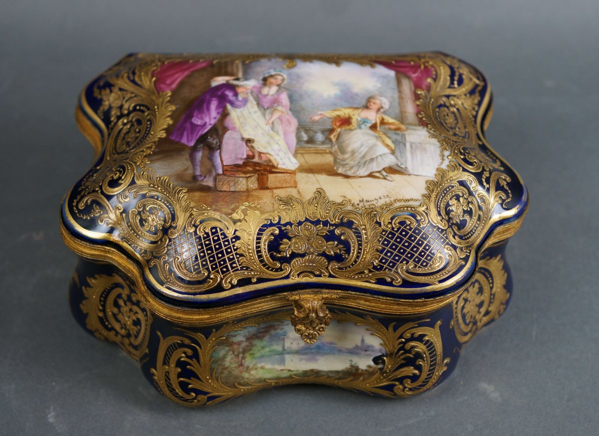 Grande Cofanetto Scatola Porcellana Blu di Sèvres Smalto e Oro Napoleone III XIX-photo-2