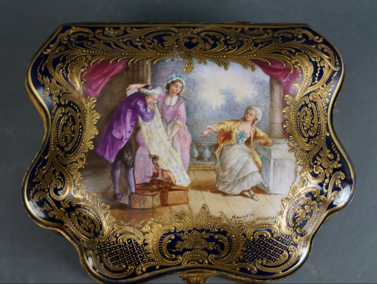 Grande Cofanetto Scatola Porcellana Blu di Sèvres Smalto e Oro Napoleone III XIX-photo-3