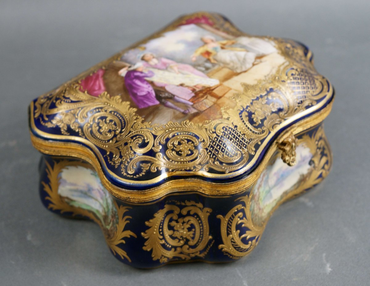 Grande Cofanetto Scatola Porcellana Blu di Sèvres Smalto e Oro Napoleone III XIX-photo-4