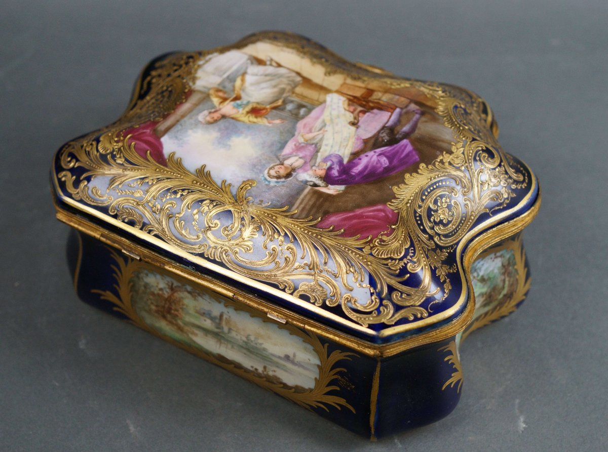 Grande Cofanetto Scatola Porcellana Blu di Sèvres Smalto e Oro Napoleone III XIX-photo-3