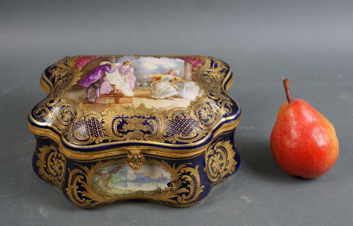 Grande Cofanetto Scatola Porcellana Blu di Sèvres Smalto e Oro Napoleone III XIX