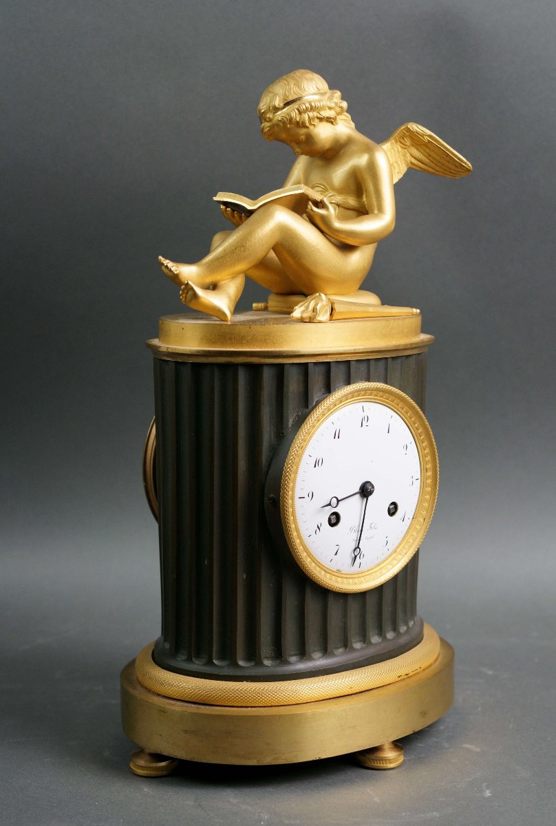 Orologio Impero in Bronzo Dorato "Amore che legge" circa 1810-photo-2