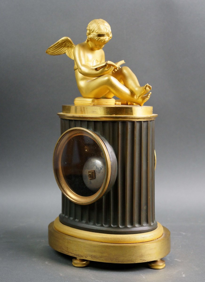 Orologio Impero in Bronzo Dorato "Amore che legge" circa 1810-photo-3