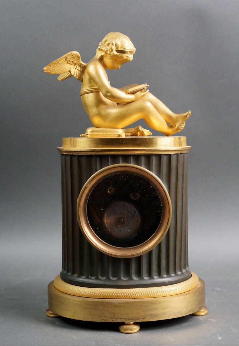 Orologio Impero in Bronzo Dorato "Amore che legge" circa 1810-photo-4