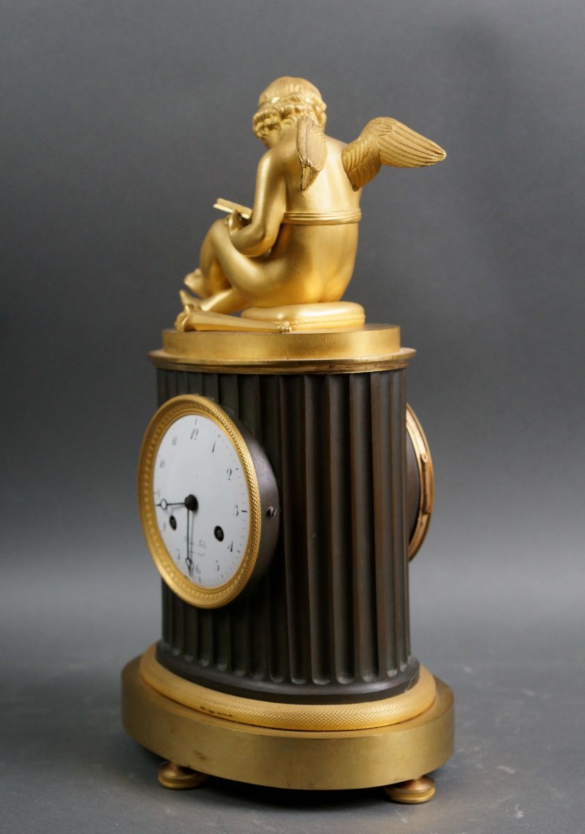 Orologio Impero in Bronzo Dorato "Amore che legge" circa 1810-photo-3