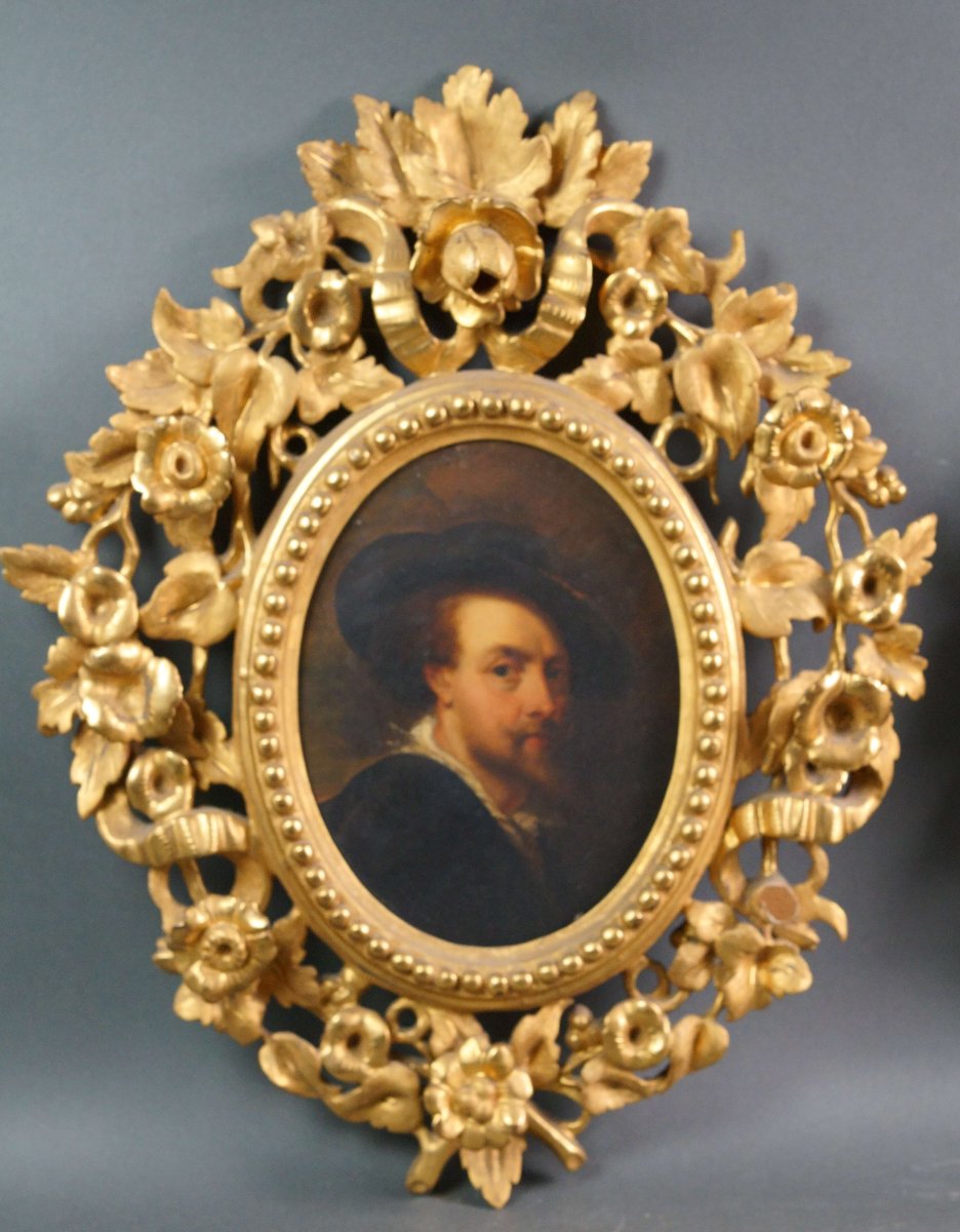 Coppia di Autoritratti di Peter P. Rubens e Anton van Dyck Cornici Dorate XIX secolo-photo-2