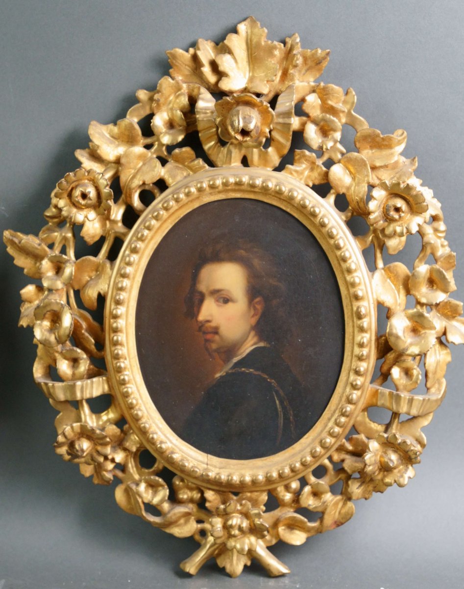 Coppia di Autoritratti di Peter P. Rubens e Anton van Dyck Cornici Dorate XIX secolo-photo-3