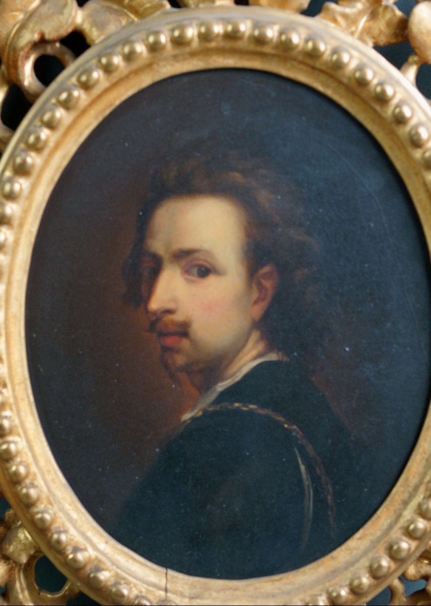 Coppia di Autoritratti di Peter P. Rubens e Anton van Dyck Cornici Dorate XIX secolo-photo-2