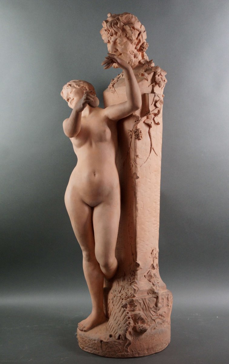DOMIEN VAN DEN BOSSCHE (1854-1906) Grande Gruppo in Terracotta Art Nouveau-photo-1
