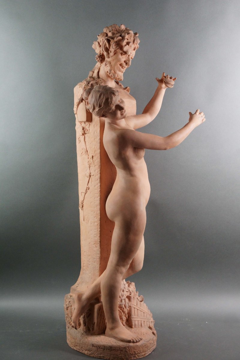 DOMIEN VAN DEN BOSSCHE (1854-1906) Grande Gruppo in Terracotta Art Nouveau-photo-2