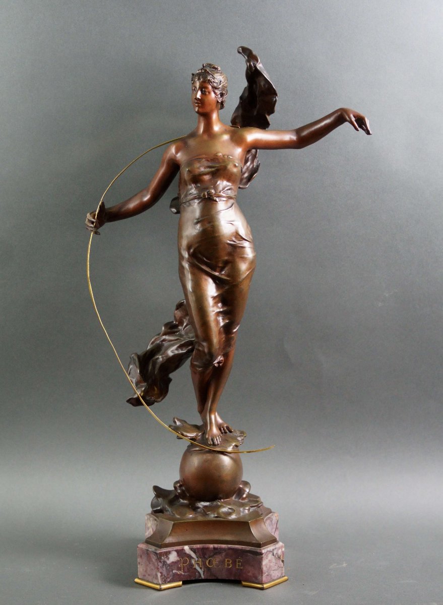 Eugène MARIOTON (1857-1933) "Phoebe" Scultura in Bronzo Napoleone III-photo-2