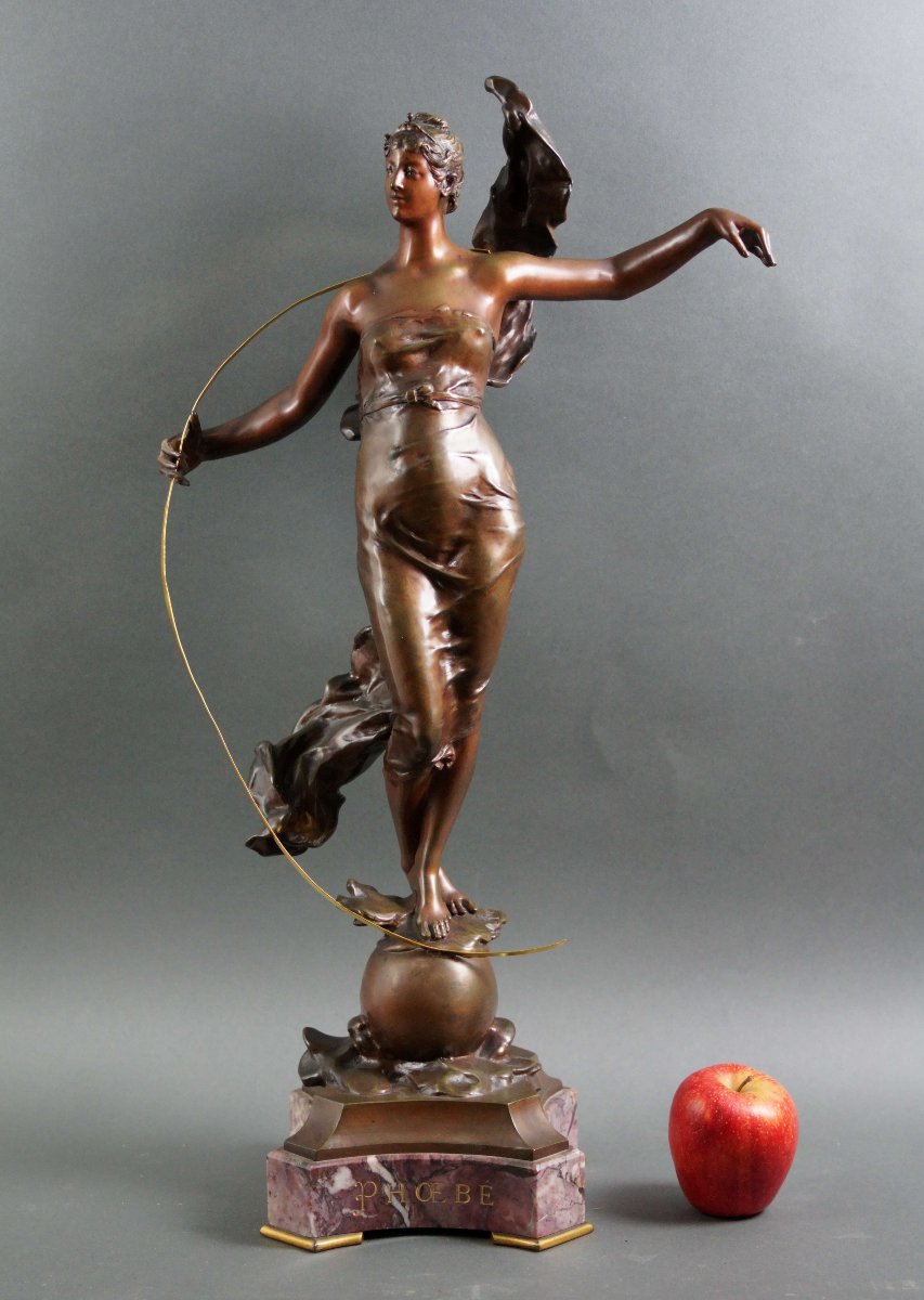 Eugène MARIOTON (1857-1933) "Phoebe" Scultura in Bronzo Napoleone III-photo-3