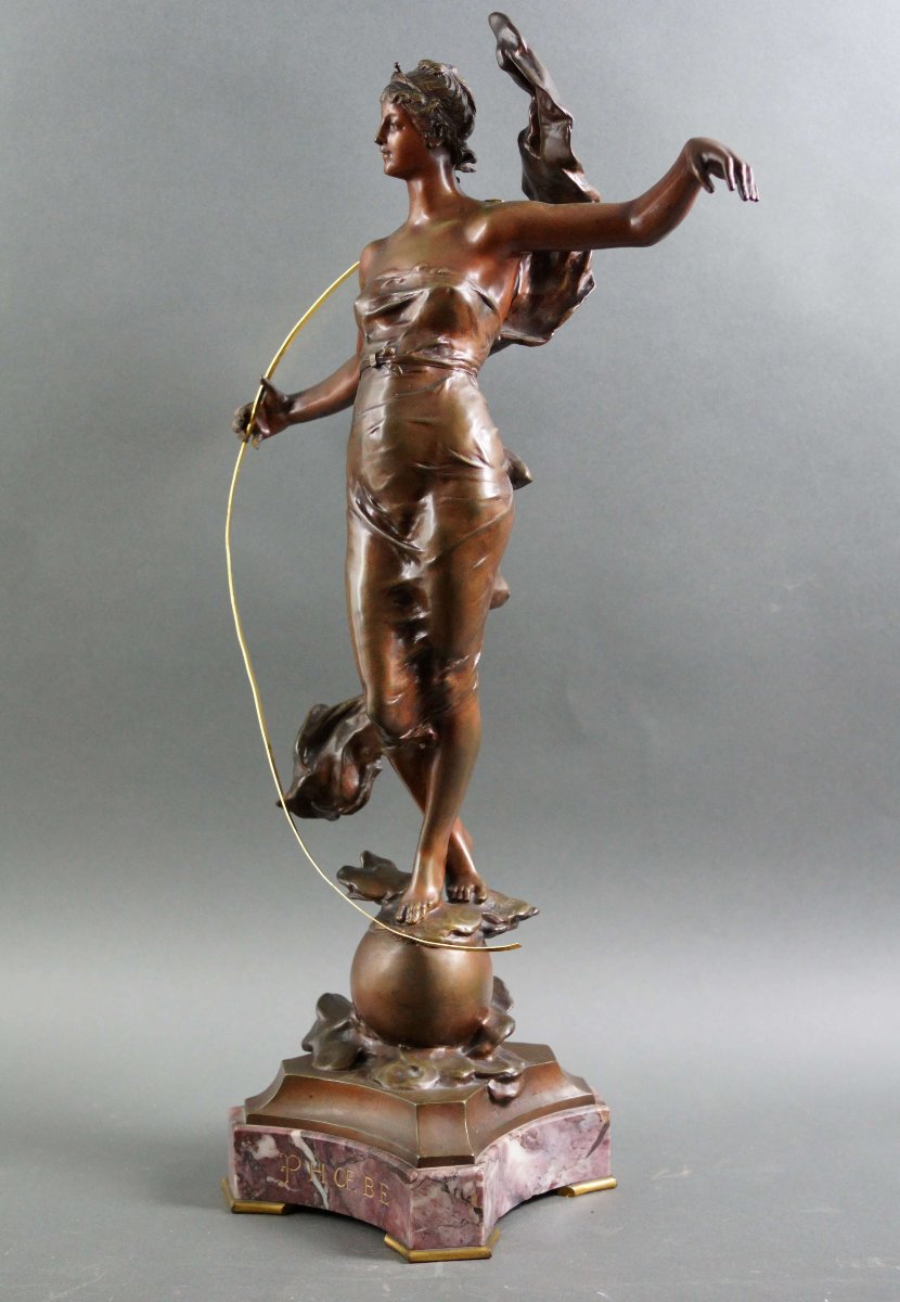 Eugène MARIOTON (1857-1933) "Phoebe" Scultura in Bronzo Napoleone III-photo-4