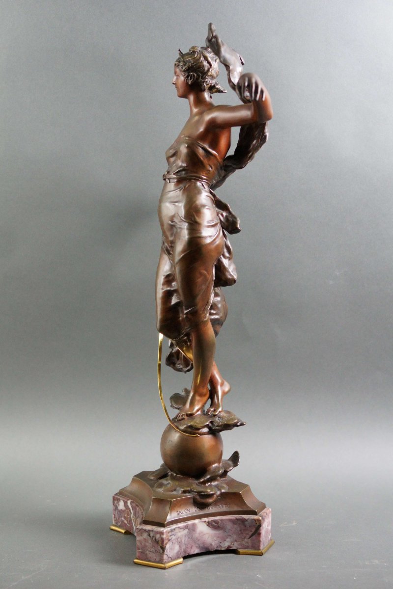 Eugène MARIOTON (1857-1933) "Phoebe" Scultura in Bronzo Napoleone III-photo-1