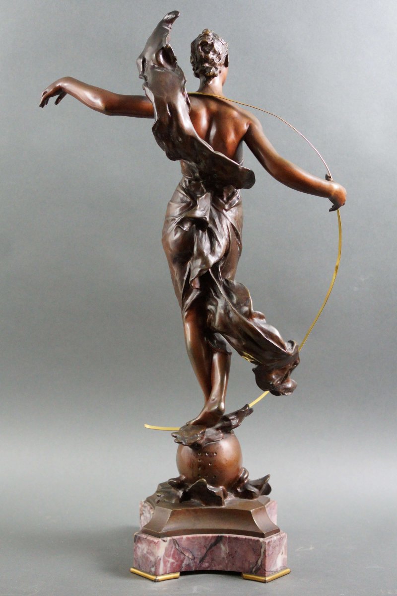 Eugène MARIOTON (1857-1933) "Phoebe" Scultura in Bronzo Napoleone III-photo-4