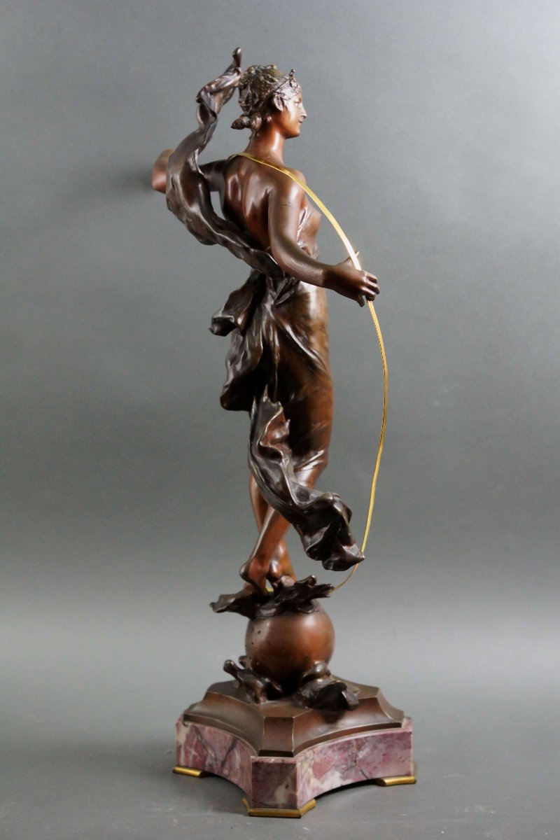 Eugène MARIOTON (1857-1933) "Phoebe" Scultura in Bronzo Napoleone III-photo-5