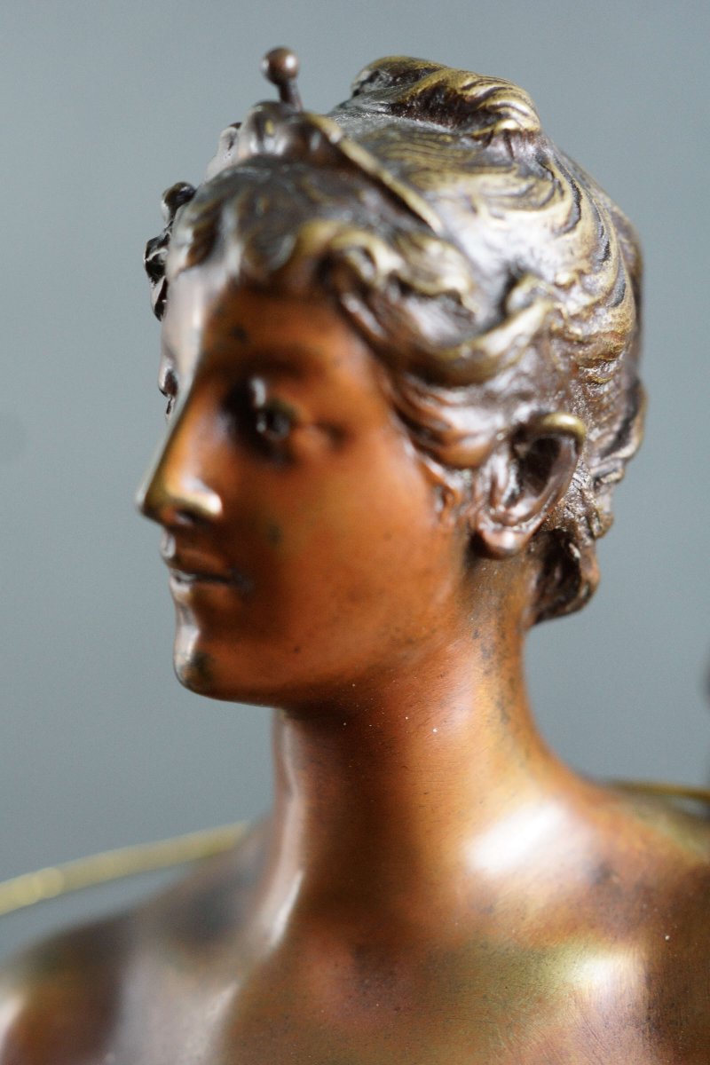 Eugène MARIOTON (1857-1933) "Phoebe" Scultura in Bronzo Napoleone III-photo-6