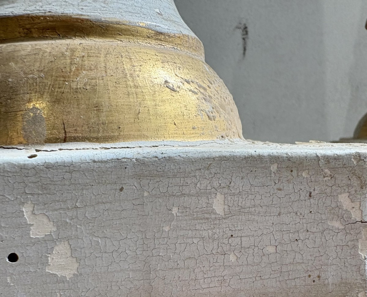 Gruppo di sei Candelieri da Altare in Legno Dorato e Laccato Italia, XVIII secolo-photo-6