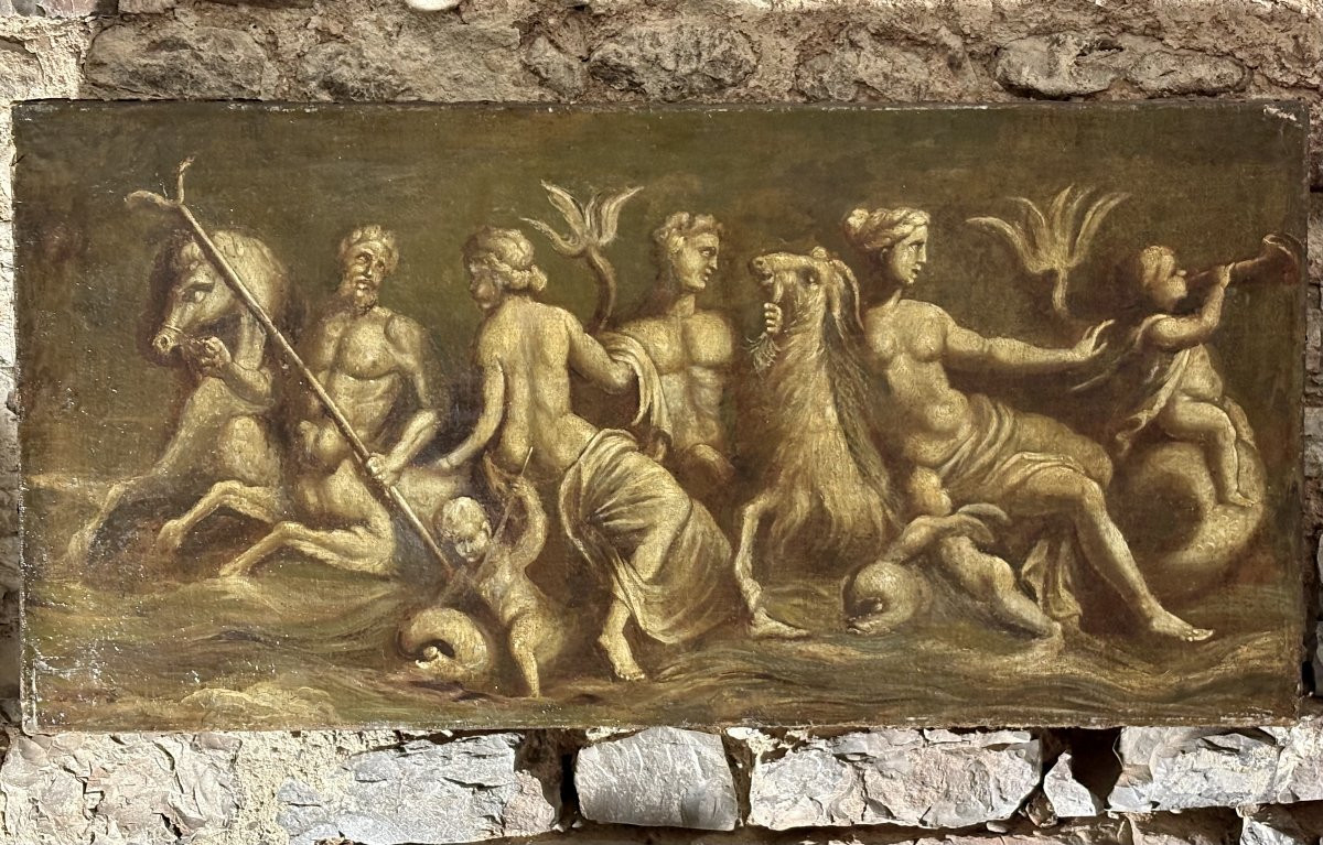 Grande Tela in Grisaglia Scena di tritoni e Nereidi Italia XVIII secolo-photo-3