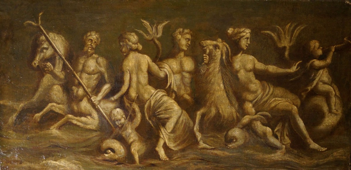 Grande Tela in Grisaglia Scena di tritoni e Nereidi Italia XVIII secolo
