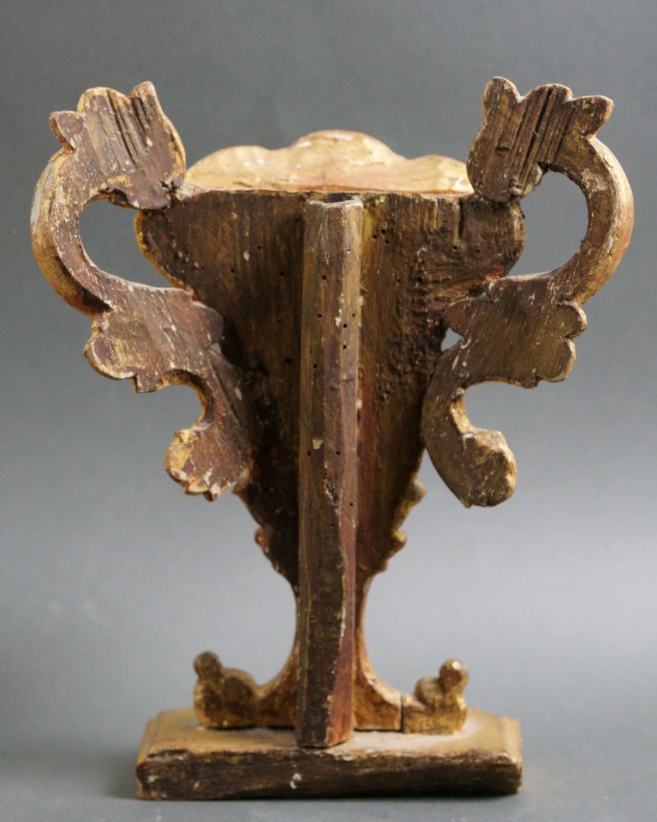 Coppia di Vasi da Altare o Porta palme in Legno Dorato Italia XVIII secolo-photo-1
