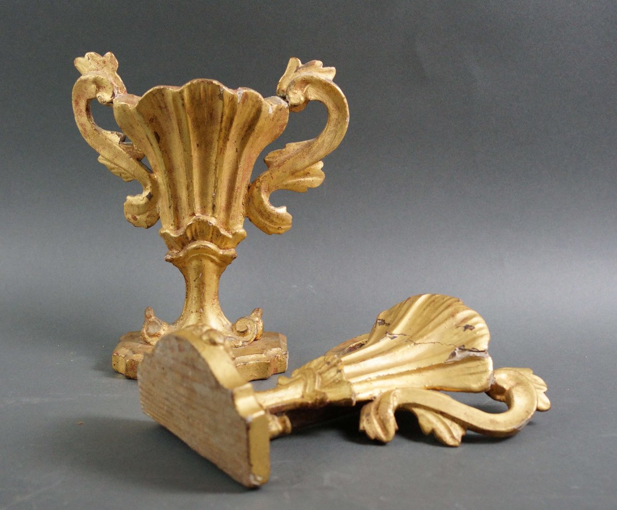 Coppia di Vasi da Altare o Porta palme in Legno Dorato Italia XVIII secolo-photo-2