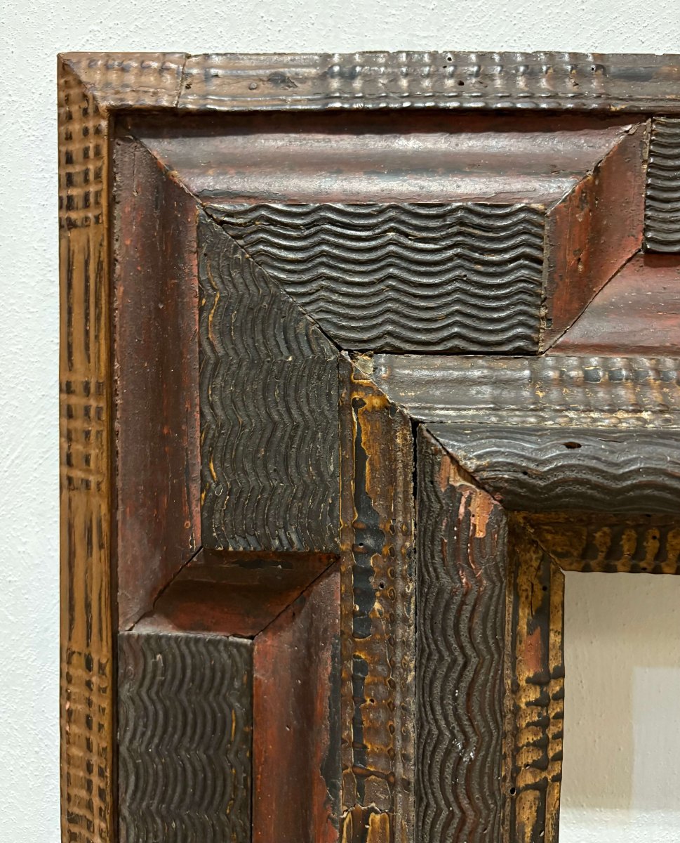 Cornice in Legno Intagliato a decoro Guilloche XVII secolo-photo-1