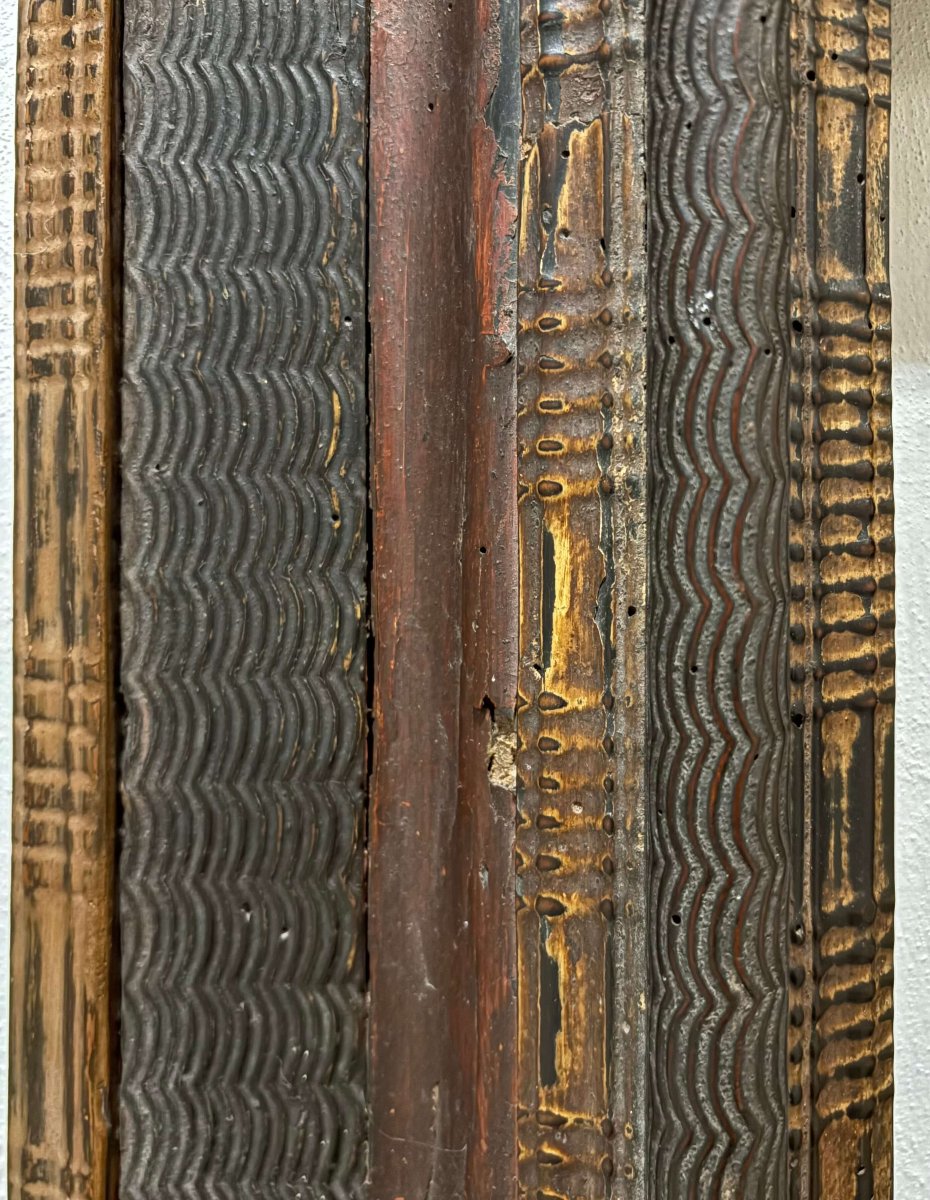 Cornice in Legno Intagliato a decoro Guilloche XVII secolo-photo-3