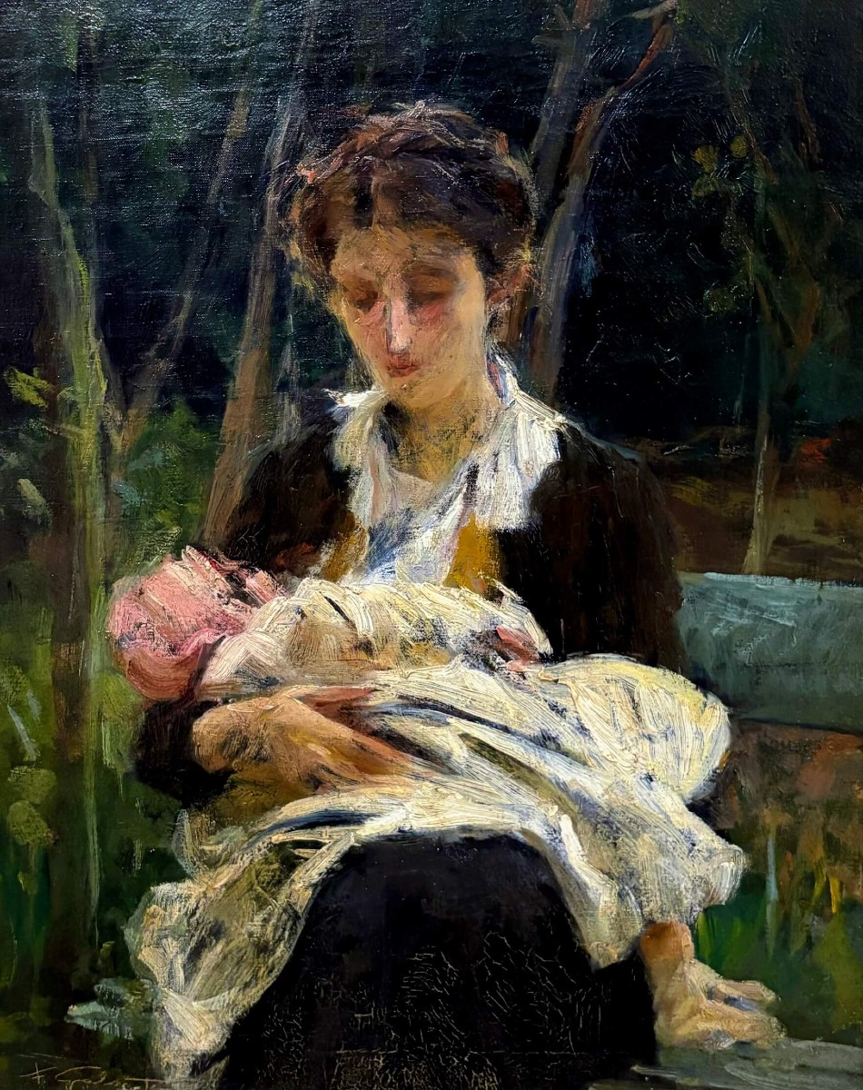 Francesco Galante (1884-1972) "La Giovane Madre" Ritratto inizio XX secolo-photo-4